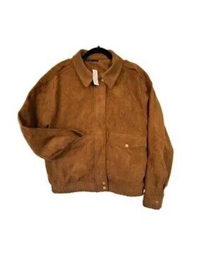 ANWND Women's Oversize Suede Bomber Jacket Faux Light Cognac Leather Size M  NEW